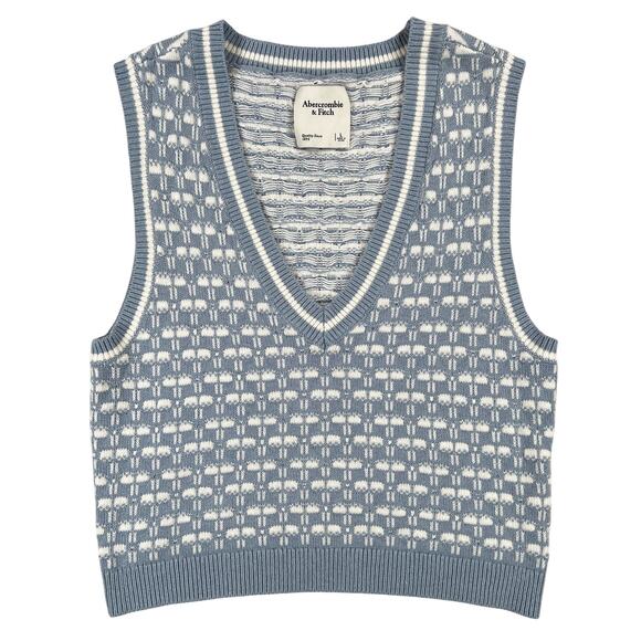 Abercrombie & Fitch Sweaters - Abercrombie and Fitch V Neck Sweater Vest Pullover Womens L Blue White Knit